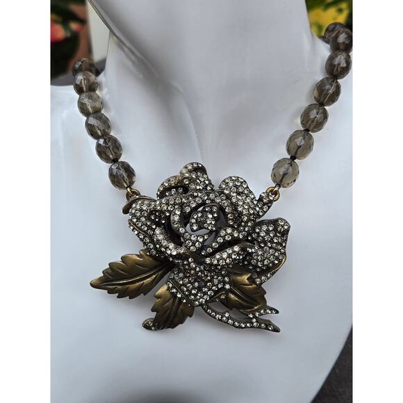 Vintage Heidi Daus Rose Elegance Black Diamond Rhinestone Statement Necklace - Picture 5 of 10